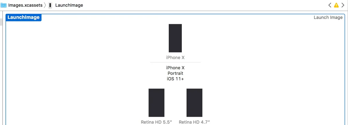 Xcode LaunchImage asset catalog with an image added for the iPhone X portrait slot