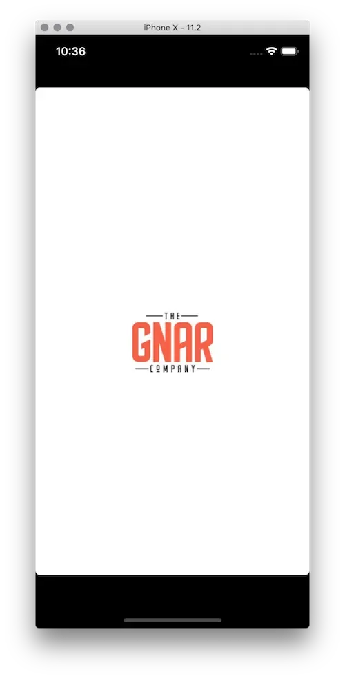 iPhone X simulator showing the app launch screen with The Gnar Company logo