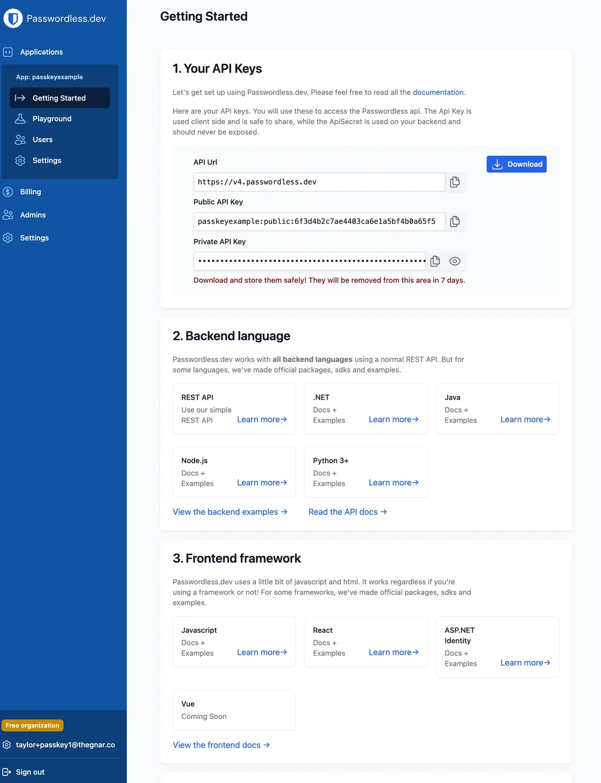 Passwordless dashboard