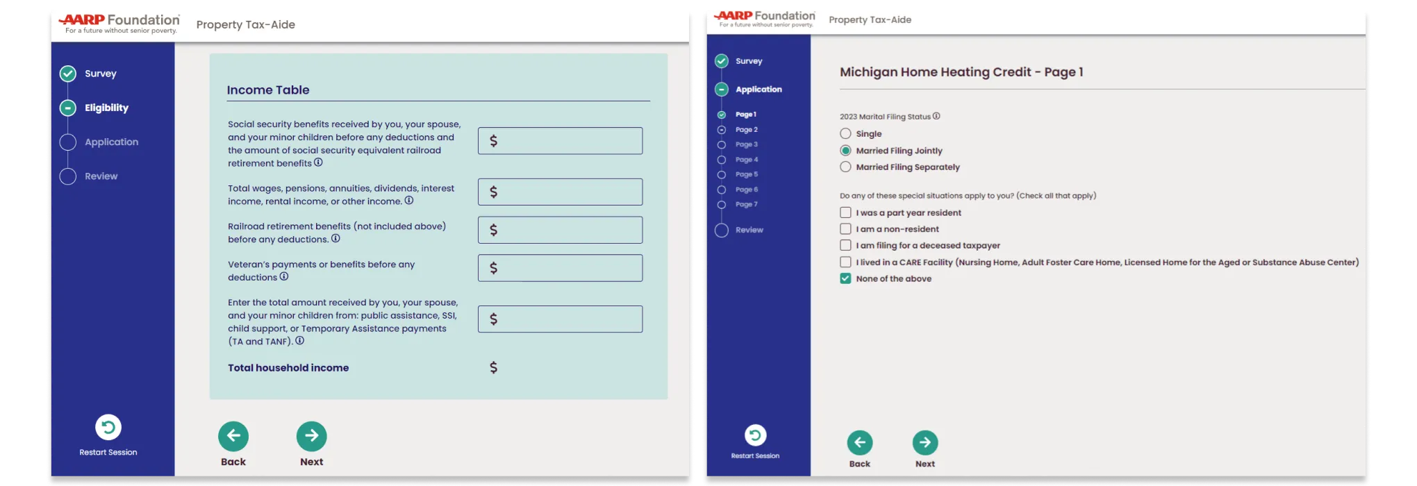 AARP Foundation property tax tools, screens